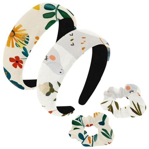 etoenbrc 2 Stück Polyester Breite Stirnbänder und Haargummi für Frauen, Regenbogen Garten Einhorn Stirnbänder Haarband Mode Anti-Rutsch Haarreifen für Mädchen Frauen Haarschmuck von etoenbrc