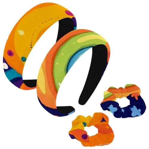 etoenbrc 2 Stück Polyester Breite Stirnbänder und Haargummi für Frauen, Regenbogen und Stern Stirnbänder Haarband Mode Anti-Rutsch Haarreifen für Mädchen Frauen Haarschmuck von etoenbrc