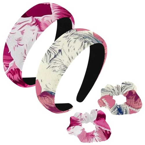 etoenbrc 2 Stück Polyester Breite Stirnbänder und Haargummi für Frauen, Rosa Kuh Stirnbänder Haarband Mode Anti-Rutsch Haarreifen für Mädchen Frauen Haarschmuck von etoenbrc