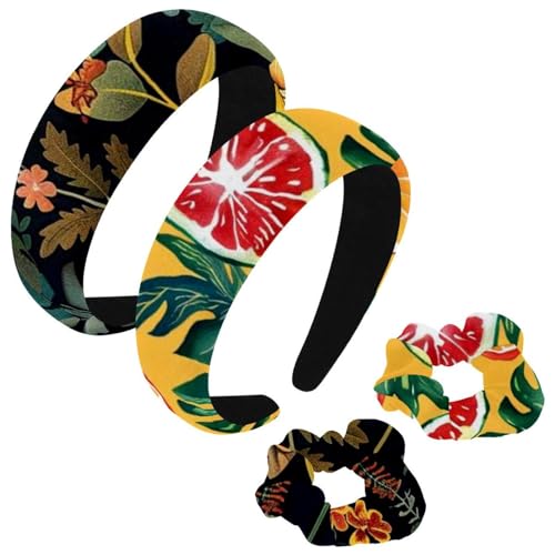 etoenbrc 2 Stück Polyester Breite Stirnbänder und Haargummi für Frauen, Sommer Tropische Früchte Stirnbänder Haarband Mode Anti-Rutsch Haarreifen für Mädchen Frauen Haarschmuck von etoenbrc