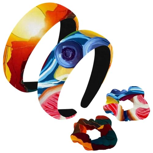 etoenbrc 2 Stück Polyester Breite Stirnbänder und Haargummi für Frauen, Sommerfrüchte Stirnbänder Haarband Mode Anti-Rutsch Haarreifen für Mädchen Frauen Haarschmuck von etoenbrc