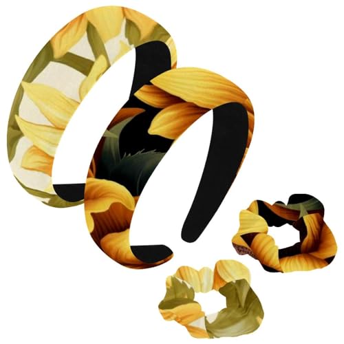 etoenbrc 2 Stück Polyester Breite Stirnbänder und Haargummi für Frauen, Sonnenblume Nahtlose Stirnbänder Haarband Mode Anti-Rutsch Haarreifen für Mädchen Frauen Haarschmuck von etoenbrc