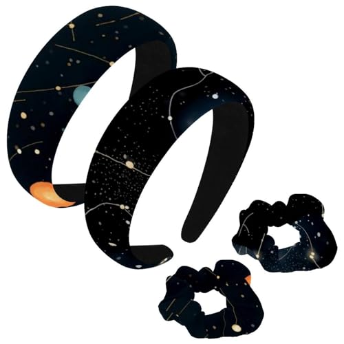 etoenbrc 2 Stück Polyester Breite Stirnbänder und Haargummi für Frauen, Sternbilder I Stirnbänder Haarband Mode Anti-Rutsch Haarreifen für Mädchen Frauen Haarschmuck von etoenbrc