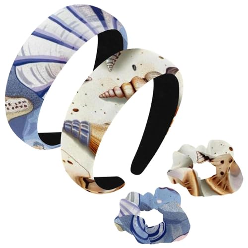 etoenbrc 2 Stück Polyester Breite Stirnbänder und Haargummi für Frauen, Strand Muschel Stirnbänder Haarband Mode Anti-Rutsch Haarreifen für Mädchen Frauen Haarschmuck von etoenbrc