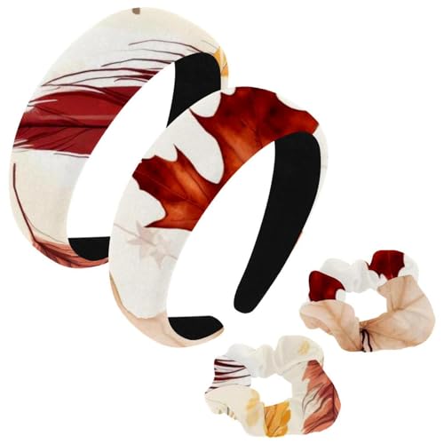 etoenbrc 2 Stück Polyester Breite Stirnbänder und Haargummi für Frauen, Thanksgiving Blätter F Stirnbänder Haarband Mode Anti-Rutsch Haarreifen für Mädchen Frauen Haarschmuck von etoenbrc