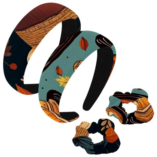 etoenbrc 2 Stück Polyester Breite Stirnbänder und Haargummi für Frauen, Thanksgiving Hut C Stirnbänder Haarband Mode Anti-Rutsch Haarreifen für Mädchen Frauen Haarschmuck von etoenbrc