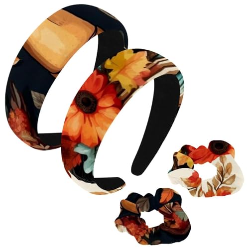 etoenbrc 2 Stück Polyester Breite Stirnbänder und Haargummi für Frauen, Thanksgiving Hut E Stirnbänder Haarband Mode Anti-Rutsch Haarreifen für Mädchen Frauen Haarschmuck von etoenbrc