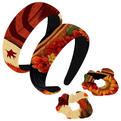 etoenbrc 2 Stück Polyester Breite Stirnbänder und Haargummi für Frauen, Thanksgiving Hut G Stirnbänder Haarband Mode Anti-Rutsch Haarreifen für Mädchen Frauen Haarschmuck von etoenbrc