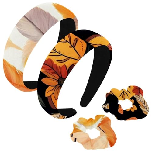 etoenbrc 2 Stück Polyester Breite Stirnbänder und Haargummi für Frauen, Thanksgiving Hut Muster Stirnbänder Haarband Mode Anti-Rutsch Haarreifen für Mädchen Frauen Haarschmuck von etoenbrc