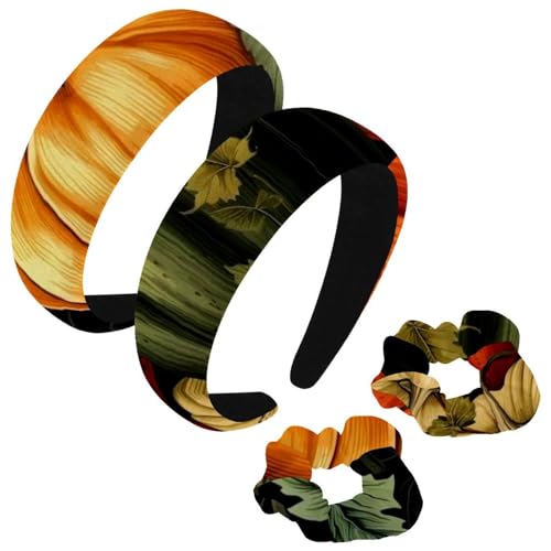 etoenbrc 2 Stück Polyester Breite Stirnbänder und Haargummi für Frauen, Thanksgiving Kürbisblätter P Stirnbänder Haarband Mode Anti-Rutsch Haarreifen für Mädchen Frauen Haarschmuck von etoenbrc