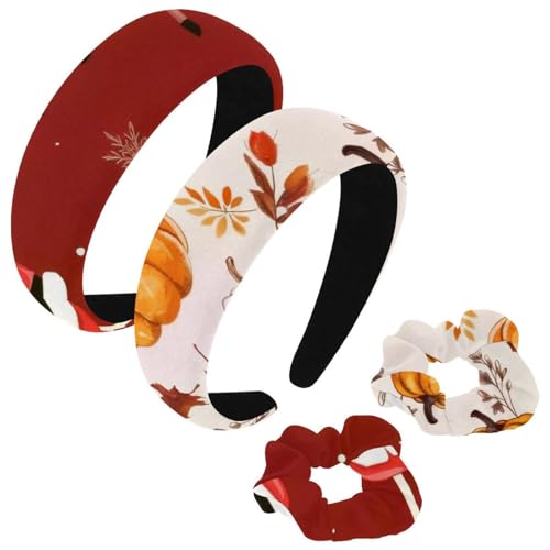 etoenbrc 2 Stück Polyester Breite Stirnbänder und Haargummi für Frauen, Thanksgiving Kürbismuster Stirnbänder Haarband Mode Anti-Rutsch Haarreifen für Mädchen Frauen Haarschmuck von etoenbrc