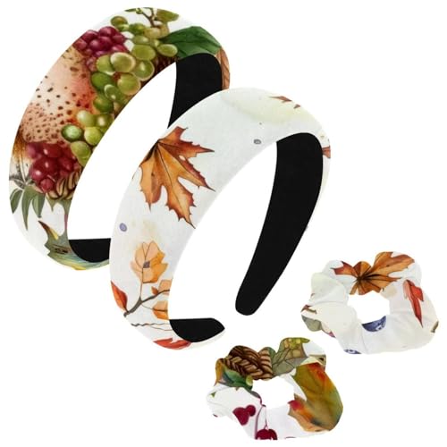 etoenbrc 2 Stück Polyester Breite Stirnbänder und Haargummi für Frauen, Thanksgiving Muster Stirnbänder Haarband Mode Anti-Rutsch Haarreifen für Mädchen Frauen Haarschmuck von etoenbrc