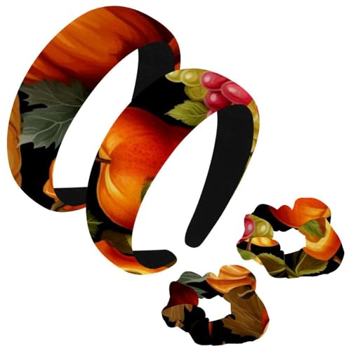 etoenbrc 2 Stück Polyester Breite Stirnbänder und Haargummi für Frauen, Thanksgiving Obst Stirnbänder Haarband Mode Anti-Rutsch Haarreifen für Mädchen Frauen Haarschmuck von etoenbrc