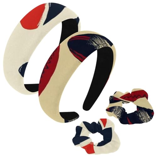 etoenbrc 2 Stück Polyester Breite Stirnbänder und Haargummi für Frauen, Vintage Rugby Ball Muster Stirnbänder Haarband Mode Anti-Rutsch Haarreifen für Mädchen Frauen Haarschmuck von etoenbrc
