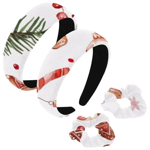 etoenbrc 2 Stück Polyester Breite Stirnbänder und Haargummi für Frauen, Weihnachten Einhorn Cookies Stirnbänder Haarband Mode Anti-Rutsch Haarreifen für Mädchen Frauen Haarschmuck von etoenbrc
