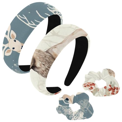 etoenbrc 2 Stück Polyester Breite Stirnbänder und Haargummi für Frauen, Weihnachten Elch Stirnbänder Haarband Mode Anti-Rutsch Haarreifen für Mädchen Frauen Haarschmuck von etoenbrc