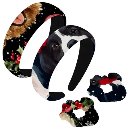 etoenbrc 2 Stück Polyester Breite Stirnbänder und Haargummi für Frauen, Weihnachten Happy Dogs Stirnbänder Haarband Mode Anti-Rutsch Haarreifen für Mädchen Frauen Haarschmuck von etoenbrc