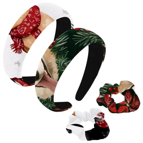 etoenbrc 2 Stück Polyester Breite Stirnbänder und Haargummi für Frauen, Weihnachten Hunde Stirnbänder Haarband Mode Anti-Rutsch Haarreifen für Mädchen Frauen Haarschmuck von etoenbrc