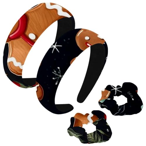 etoenbrc 2 Stück Polyester Breite Stirnbänder und Haargummi für Frauen, Weihnachten Lebkuchenmann D Stirnbänder Haarband Mode Anti-Rutsch Haarreifen für Mädchen Frauen Haarschmuck von etoenbrc