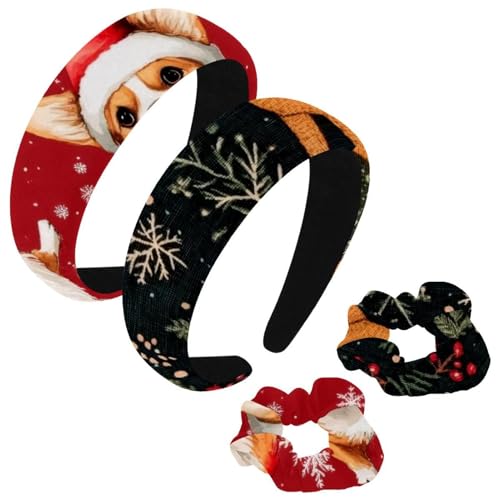 etoenbrc 2 Stück Polyester Breite Stirnbänder und Haargummi für Frauen, Weihnachten Schneeflocke Dackel Stirnbänder Haarband Mode Anti-Rutsch Haarreifen für Mädchen Frauen Haarschmuck von etoenbrc