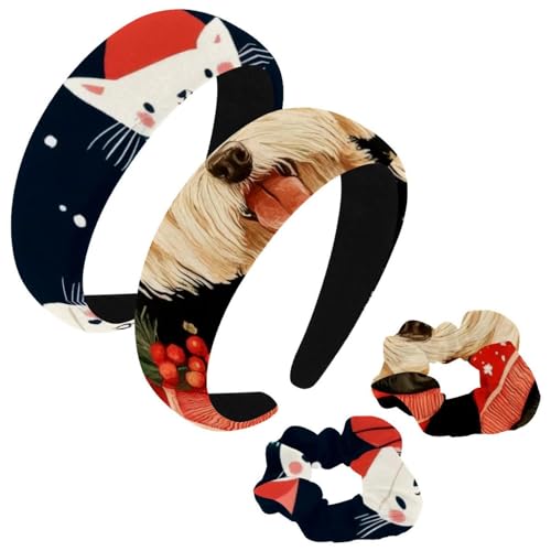 etoenbrc 2 Stück Polyester Breite Stirnbänder und Haargummi für Frauen, Weihnachten Schneeflocke Hunde Stirnbänder Haarband Mode Anti-Rutsch Haarreifen für Mädchen Frauen Haarschmuck von etoenbrc