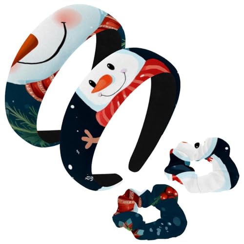 etoenbrc 2 Stück Polyester Breite Stirnbänder und Haargummi für Frauen, Weihnachten Schneemann E Stirnbänder Haarband Mode Anti-Rutsch Haarreifen für Mädchen Frauen Haarschmuck von etoenbrc