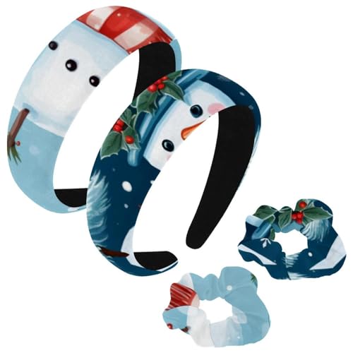 etoenbrc 2 Stück Polyester Breite Stirnbänder und Haargummi für Frauen, Weihnachten Schneemann I Stirnbänder Haarband Mode Anti-Rutsch Haarreifen für Mädchen Frauen Haarschmuck von etoenbrc