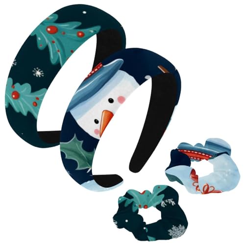 etoenbrc 2 Stück Polyester Breite Stirnbänder und Haargummi für Frauen, Weihnachten Schneemann O Stirnbänder Haarband Mode Anti-Rutsch Haarreifen für Mädchen Frauen Haarschmuck von etoenbrc