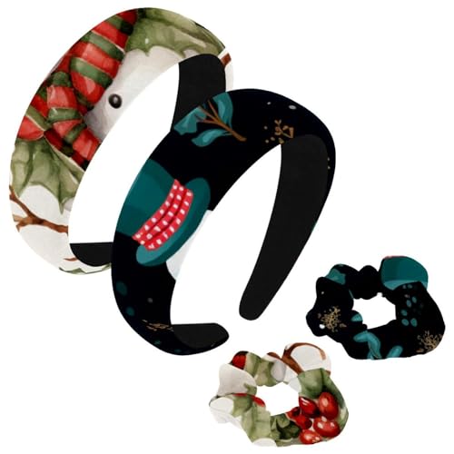 etoenbrc 2 Stück Polyester Breite Stirnbänder und Haargummi für Frauen, Weihnachten Schneemann Q Stirnbänder Haarband Mode Anti-Rutsch Haarreifen für Mädchen Frauen Haarschmuck von etoenbrc