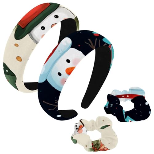 etoenbrc 2 Stück Polyester Breite Stirnbänder und Haargummi für Frauen, Weihnachten Schneemann S Stirnbänder Haarband Mode Anti-Rutsch Haarreifen für Mädchen Frauen Haarschmuck von etoenbrc