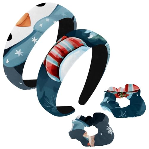 etoenbrc 2 Stück Polyester Breite Stirnbänder und Haargummi für Frauen, Weihnachten Schneemann Stirnbänder Haarband Mode Anti-Rutsch Haarreifen für Mädchen Frauen Haarschmuck von etoenbrc