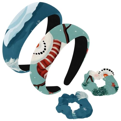 etoenbrc 2 Stück Polyester Breite Stirnbänder und Haargummi für Frauen, Weihnachten Schneemann ein Stirnbänder Haarband Mode Anti-Rutsch Haarreifen für Mädchen Frauen Haarschmuck von etoenbrc