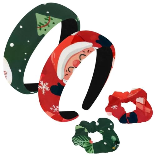 etoenbrc 2 Stück Polyester Breite Stirnbänder und Haargummi für Frauen, Weihnachten Weihnachtsmann Geschenke Stirnbänder Haarband Mode Anti-Rutsch Haarreifen für Mädchen Frauen Haarschmuck von etoenbrc