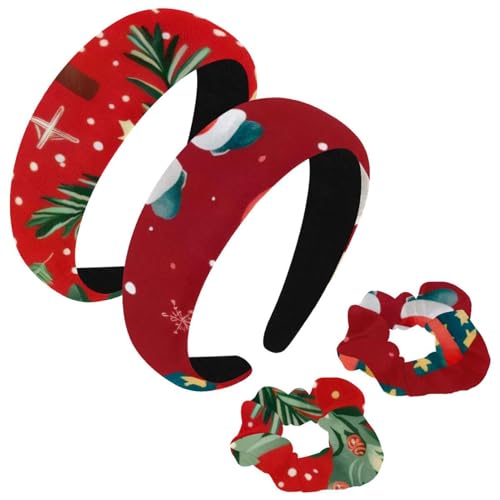 etoenbrc 2 Stück Polyester Breite Stirnbänder und Haargummi für Frauen, Weihnachten Weihnachtsmann Geschenke Stirnbänder Haarband Mode Anti-Rutsch Haarreifen für Mädchen Frauen Haarschmuck von etoenbrc
