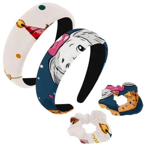 etoenbrc 2 Stück Polyester Breite Stirnbänder und Haargummi für Frauen, niedliche Hunde Geburtstag Kuchen Stirnbänder Haarband Mode Anti-Rutsch Haarreifen für Mädchen Frauen Haarschmuck von etoenbrc