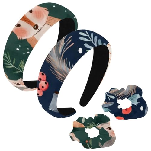 etoenbrc 2 Stück Polyester Breite Stirnbänder und Haargummi für Frauen, niedliche Tiere Weihnachten Stirnbänder Haarband Mode Anti-Rutsch Haarreifen für Mädchen Frauen Haarschmuck von etoenbrc