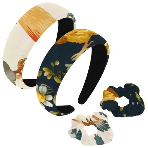 etoenbrc 2 Stück Polyester Breite Stirnbänder und Haargummi für Frauen Blume Huhn Muster Stirnbänder Haarband Mode Anti-Rutsch Haarreifen für Mädchen Frauen Haarschmuck von etoenbrc