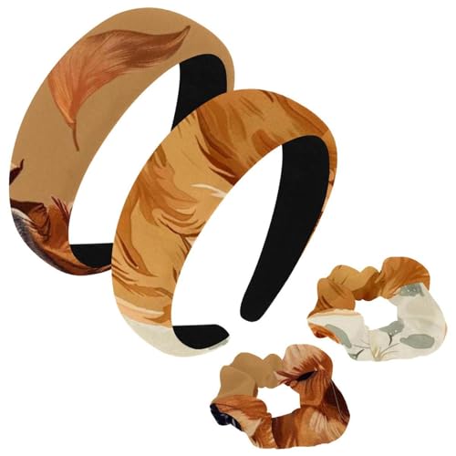 etoenbrc 2 Stück Polyester Breite Stirnbänder und Haargummi für Frauen Blumen Golden Retriever Stirnbänder Haarband Mode Anti-Rutsch Haarreifen für Mädchen Frauen Haarschmuck von etoenbrc