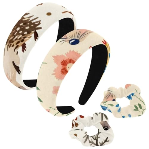 etoenbrc 2 Stück Polyester Breite Stirnbänder und Haargummi für Frauen Blumen Igel Stirnbänder Haarband Mode Anti-Rutsch Haarreifen für Mädchen Frauen Haarschmuck von etoenbrc