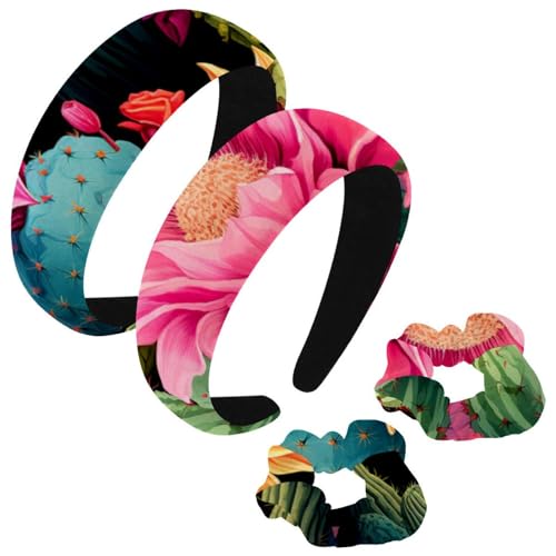 etoenbrc 2 Stück Polyester Breite Stirnbänder und Haargummi für Frauen Blumen Kaktus Stirnbänder Haarband Mode Anti-Rutsch Haarreifen für Mädchen Frauen Haarschmuck von etoenbrc