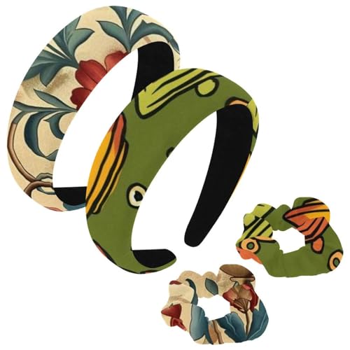 etoenbrc 2 Stück Polyester Breite Stirnbänder und Haargummi für Frauen Cartoon Glockenmuster Stirnbänder Haarband Mode Anti-Rutsch Haarreifen für Mädchen Frauen Haarschmuck von etoenbrc