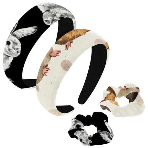 etoenbrc 2 Stück Polyester Breite Stirnbänder und Haargummi für Frauen Cartoon Meerschweinchenmuster Stirnbänder Haarband Mode Anti-Rutsch Haarreifen für Mädchen Frauen Haarschmuck von etoenbrc