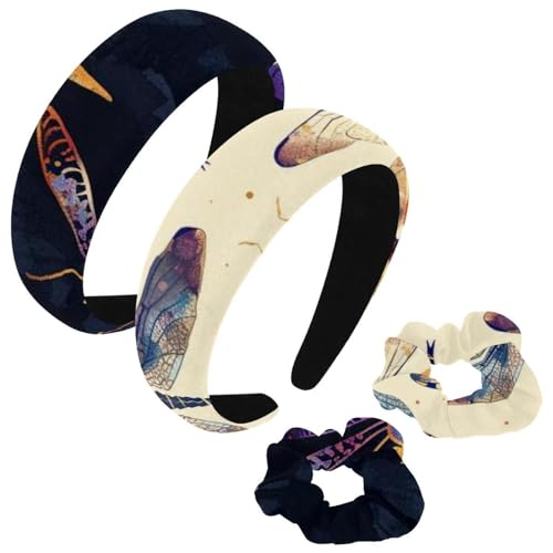 etoenbrc 2 Stück Polyester Breite Stirnbänder und Haargummi für Frauen Herbst Libelle Muster Stirnbänder Haarband Mode Anti-Rutsch Haarreifen für Mädchen Frauen Haarschmuck von etoenbrc