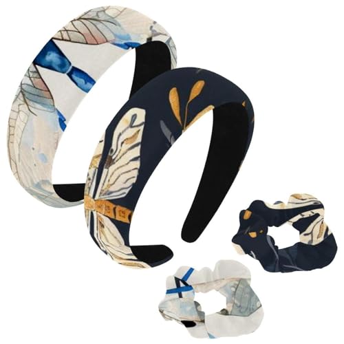etoenbrc 2 Stück Polyester Breite Stirnbänder und Haargummi für Frauen Libellenmuster Stirnbänder Haarband Mode Anti-Rutsch Haarreifen für Mädchen Frauen Haarschmuck von etoenbrc