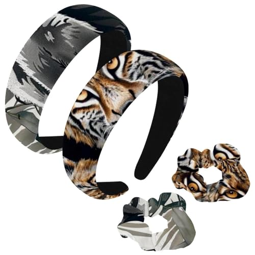 etoenbrc 2 Stück Polyester Breite Stirnbänder und Haargummi für Frauen Lynx Kopfmuster Stirnbänder Haarband Mode Anti-Rutsch Haarreifen für Mädchen Frauen Haarschmuck von etoenbrc
