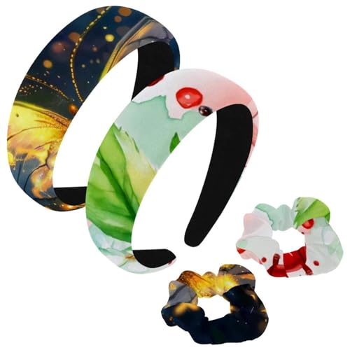 etoenbrc 2 Stück Polyester Breite Stirnbänder und Haargummi für Frauen Marienkäfer und Blumen Stirnbänder Haarband Mode Anti-Rutsch Haarreifen für Mädchen Frauen Haarschmuck von etoenbrc
