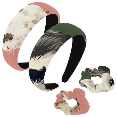 etoenbrc 2 Stück Polyester Breite Stirnbänder und Haargummi für Frauen Meerschweinchenmuster Stirnbänder Haarband Mode Anti-Rutsch Haarreifen für Mädchen Frauen Haarschmuck von etoenbrc