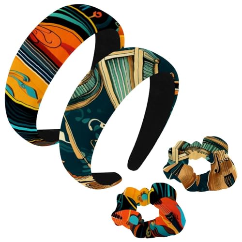 etoenbrc 2 Stück Polyester Breite Stirnbänder und Haargummi für Frauen Musikinstrumente Stirnbänder Haarband Mode Anti-Rutsch Haarreifen für Mädchen Frauen Haarschmuck von etoenbrc