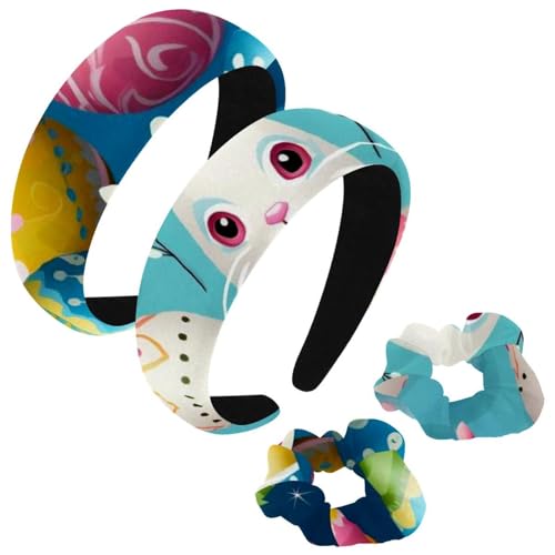 etoenbrc 2 Stück Polyester Breite Stirnbänder und Haargummi für Frauen Ostern Muster Häschen Stirnbänder Haarband Mode Anti-Rutsch Haarreifen für Mädchen Frauen Haarschmuck von etoenbrc