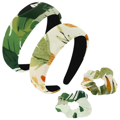 etoenbrc 2 Stück Polyester Breite Stirnbänder und Haargummi für Frauen Pflanzen Katze Stirnbänder Haarband Mode Anti-Rutsch Haarreifen für Mädchen Frauen Haarschmuck von etoenbrc